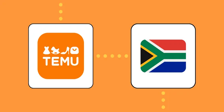 Temu logo with South African flag
