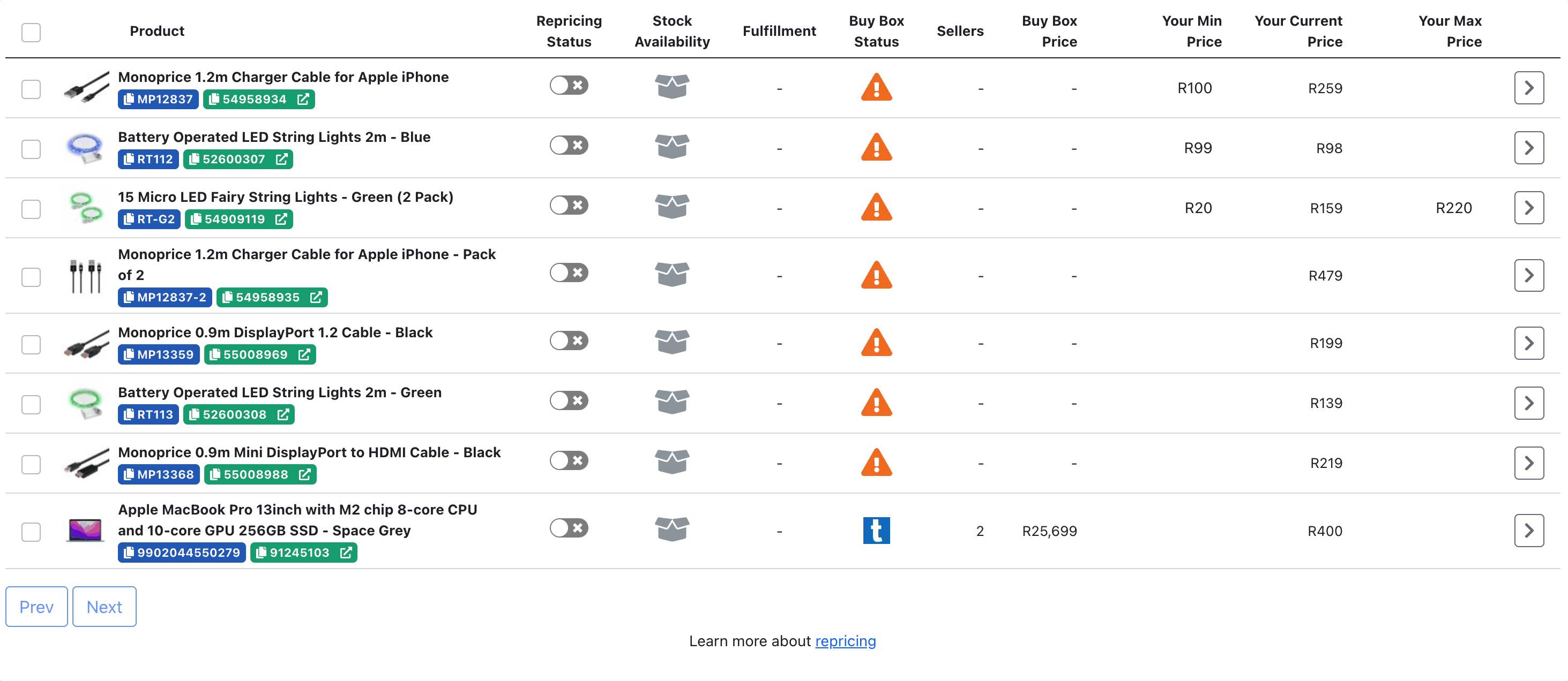 Setting Min and Max Prices